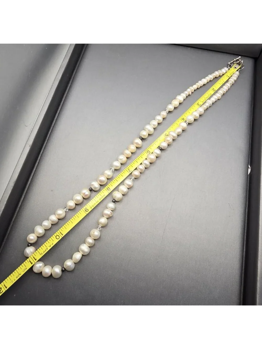 VTG White Graduated Baroque Pearl Necklace 22" Sterling Toggle Crystal Accents - Picture 8 of 13